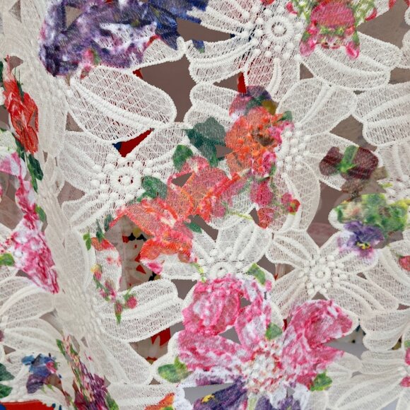 Michael Simon Floral Lace Silk Trim Jacket Size P L Orange Red Sheer Lightweight - Picture 4 of 16